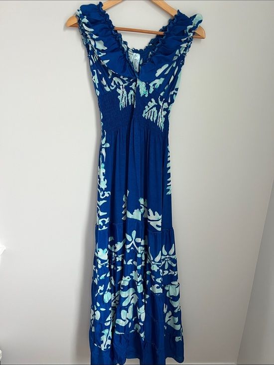 Nauria Dresses & Skirts - Nauria | Silk Blue Aqua Tropical Floral Ruffle Women’s Maxi Dress NWT One Size